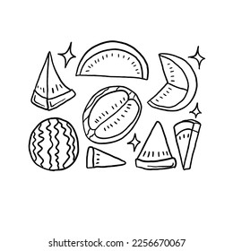watermelon handrawn doodle illustrations vector