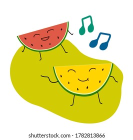 watermelon is happy by listening to music
