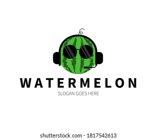 Watermelon Headset, music,  e-sport, gamer, podcast Logo Concept. Vector Design Illustration. Symbol and Icon Vector Template.