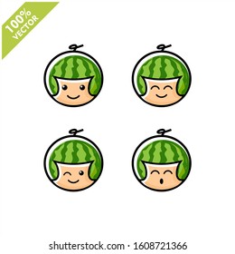 Watermelon. Healthy Food concept. Emoji Emoticon collection. Cartoon characters,  colouring pages, t-shirt print, icon, logo, label, patch, sticker. Watermelons, a modern design