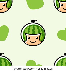 Watermelon. Healthy food .Emoji Emoticon. Characters for kids coloring book, t-shirt, icon, logo, label, sticker. Vector seamless pattern for textile, print, fabric,backdrop,wallpaper, background.