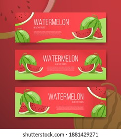 watermelon healthy fruits for template banner banners horizontal variations option realistic with flat color style