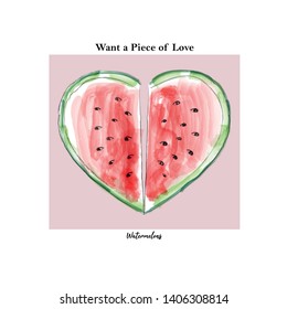 watermelon heart for different apparel and T-shirt  - Vector