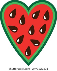 Watermelon heart isolated on transparent background. Vector illustration.