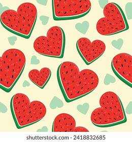 Corazón de sandía Amor Fruta de verano fresca Día de San Valentín Libertad de Palestina Vector de patrón sin problemas Ilustración
