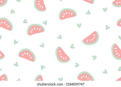 Watermelon heart pastel doodle pattern