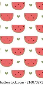 Watermelon and Heart Pattern, Red Watermelon seamless, Watermelon White Background, Watermelon Wallpaper Love Cards Vector Stock Vector Illustration.