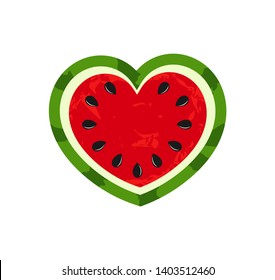 Watermelon heart summer fruit icon. Vector illustration.