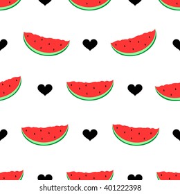 Watermelon and hearts. Cute seamless background. Vector, Eps 10