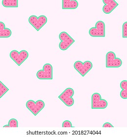 Watermelon heart-shaped vector pattern. You can use it wherever you need a vector image. For example, for menu, for printing, crafts, fabric, cards, wallpaper and more.