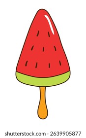Watermelon ice cream bar hand drawn illustration, isolated vector. Line art style design. Summer clip art, seasonal element, print. Frozen food, dessert, sweet treat, beach activity, party