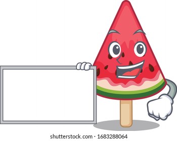 Watermelon ice cream with board cartoon mascot design style