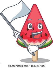 watermelon ice cream cartoon character design holding standing flag