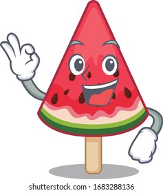 watermelon ice cream cartoon character design style making an Okay gesture