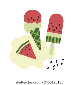 Watermelon ice cream flat simple vector illustration