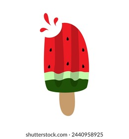 Watermelon Ice cream, frozen summer dessert.Watermelon Cartoon Illustration Fruit Vector Design Hand Drawn