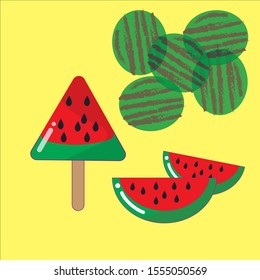 Watermelon ice cream with a watermelon fruit background.vector cartoon flat.
