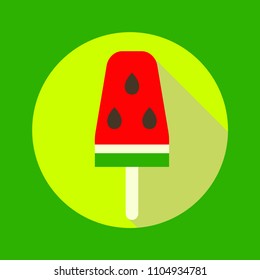 Watermelon ice cream, fruit ice cream circle icon, summer isolated symbol. Vector illustration