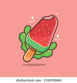 watermelon ice cream illustration, suitable for web landing, stickers, promotions, ice cream container covers, flat vector illustration.