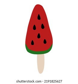 Watermelon ice cream lollipop or popsicle, vector
