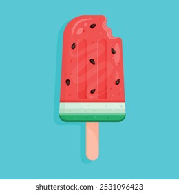 Watermelon ice cream on blue background. Vector illustration. Flat design.