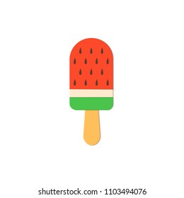 Watermelon Ice Cream on stick in trandy paper cut style. Craft tasty creative icecream on white background for package design, T-shirt printing. Vector card illustration in papercutting art style