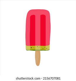 Watermelon ice cream on stick. Flat vector illustration. 