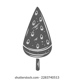 Watermelon ice cream on stick glyph icon vector illustration. Stamp of triangle ice lolly, sweet sorbet with fresh tropical fruit flavor, healthy summer dessert and delicious treat for children