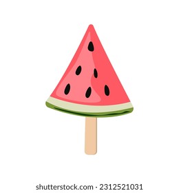 Watermelon ice cream on a stick. Cold food, a vector icon of a children's dessert isolated on a white background. Summer vector illustration
