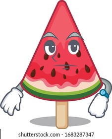 Watermelon ice cream on waiting gesture mascot design style