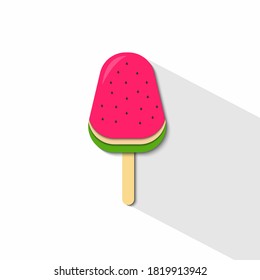 ilustración vectorial de helado de sandía papercut, bocadillos de frutas diseño plano fondo blanco aislado