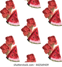 Watermelon and Ice cream pattern Vector