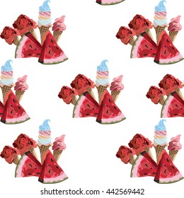 Watermelon and Ice cream pattern Vector