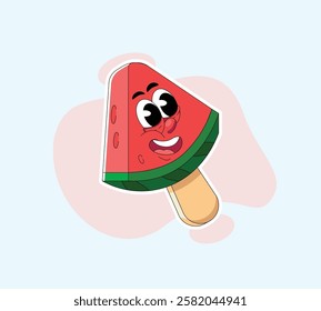 Watermelon ice cream popsicle character illustration. Summer character illustration.