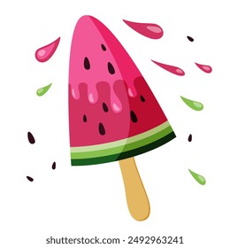 Watermelon Ice cream popsicle vector illustration isolated on white background. clip art.