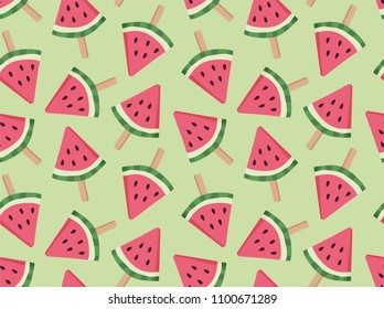 Watermelon ice cream seamless pattern. Cartoon style. Vector illustration.