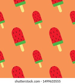 Watermelon Ice Cream Seamless Pattern Background Illustration.Popsicle seamless pattern. Perfect for fabric, scrapbooking, party invitations, home decor projects, cafe and restaurant