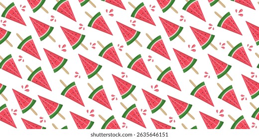   Melancia, sorvete. Padrão perfeito, melancia desenhada à mão, comida natural. Padrão simples, rabiscar. Fatias de melancia suculenta. Fundo de verão vetor repetitivo. 