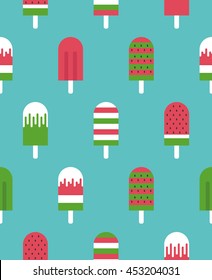 Watermelon ice cream seamless pattern. Vector illustration.