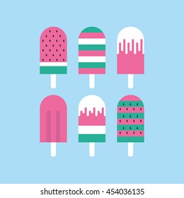 Watermelon ice cream seamless pattern. Vector illustration.