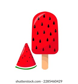 Watermelon ice cream. Slice watermelon. For sticker and t shirt design, posters, logos, labels, banners, stickers, product packaging design, etc. Vector illustration.