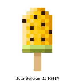 Watermelon Ice Cream Stick pixel art. Vector illustration.