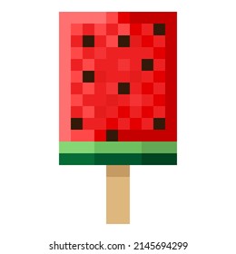 Watermelon Ice Cream Stick pixel art. Vector illustration.