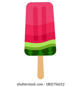 Watermelon ice cream vector icon. Frozen popsicle illustration. Cartoon sweet dessert. Isolated on a white background. For the design of postcards, prints on clothes, bags, notebooks.
