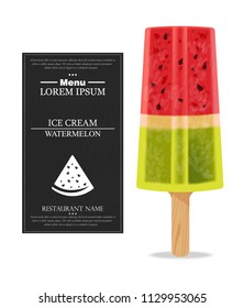 Watermelon ice cream Vector realistic. Product packaging mock up. Label menu dessert designs