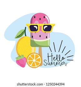 watermelon ice lolly with lemon and strawberry