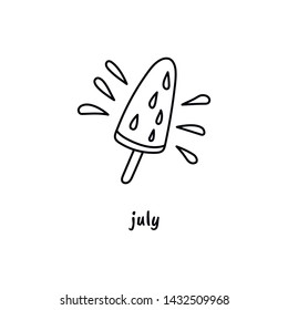 Watermelon ice-cream doodle hand drawn illustration for wall monthly or desk calendar. Stock vector