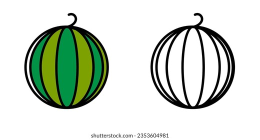 Watermelon icon in color and black and white. Pixel perfect scalable to 384px, 192px, 96px, 48px and other. Vector illustration EPS10