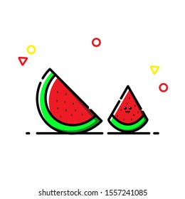 watermelon icon with cute face. watermelon fruit icon flat vector illustration, fresh watermelon suitable for children education pictures, wallpapers, cute menu designs, etc