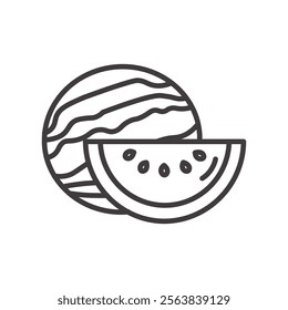 Watermelon Icon Depicting a Fruit Slice in Black and White